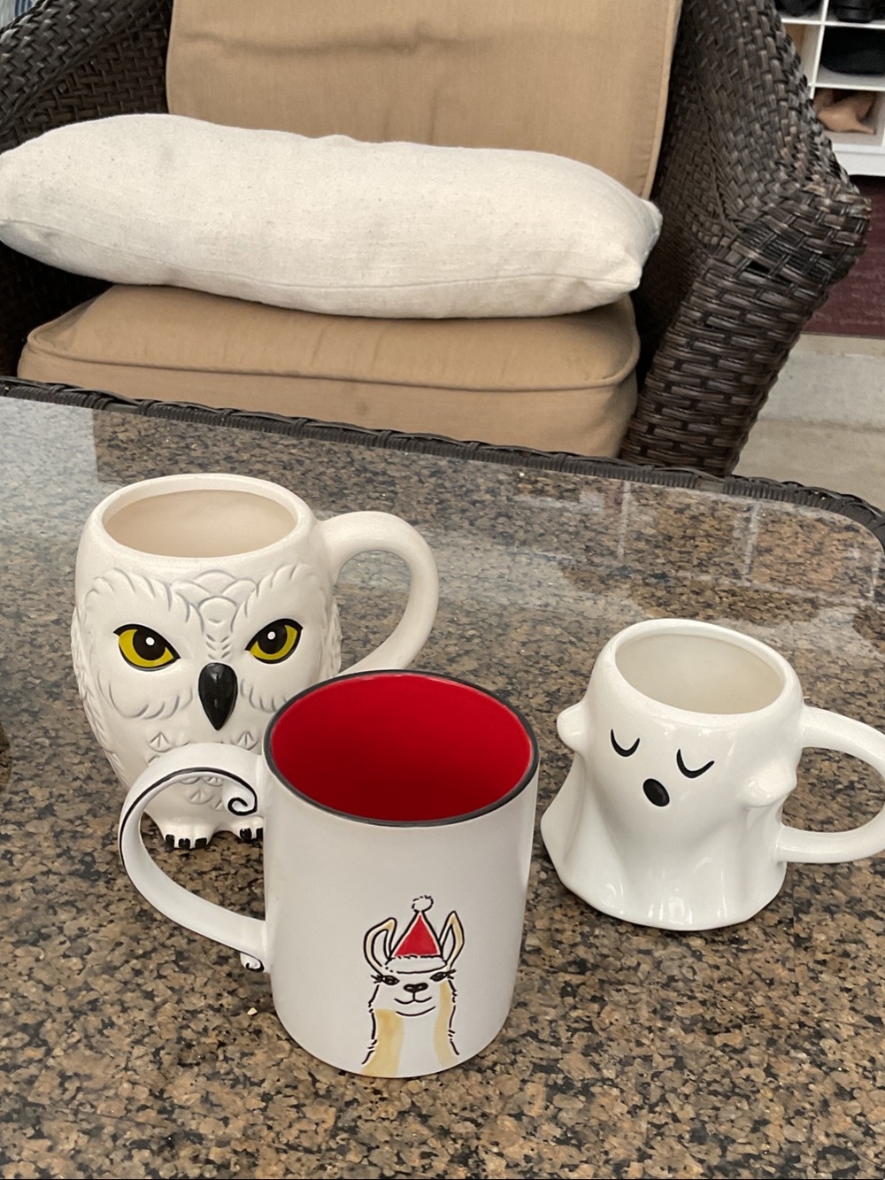 Spritz White Ceramic Owl, Ghost, and Llama Accent Mugs - Red Interior